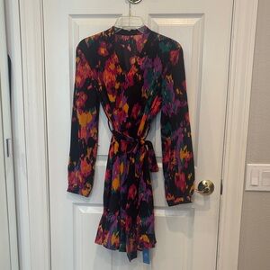 Cupshe Black Long-Sleeve Abstract Floral Wrap Dress